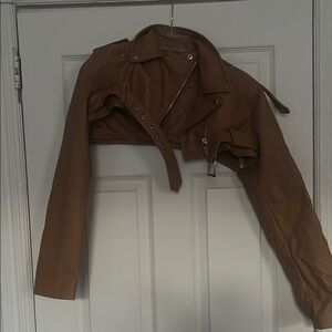 Women's Brown Cropped Leather Jacket
